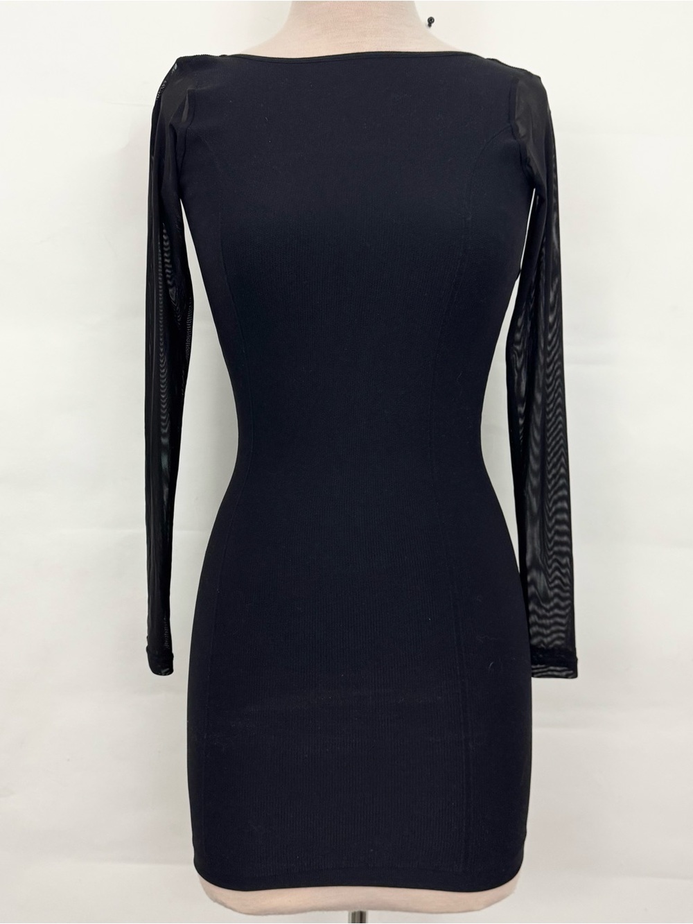 NWT Free People Intimately Scorpio Black Mesh Sleeve Bodycon Dress XS/S - Picture 2 of 5